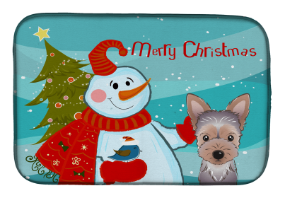 Yorkshire Terrier - Puppy - with Merry Christmas Snowman Dish Drying Mat