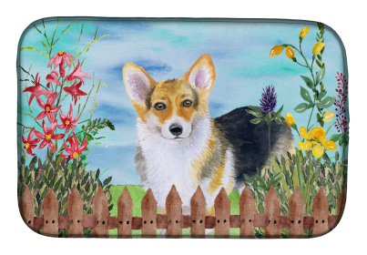 Corgi Spring Dish Drying Mat