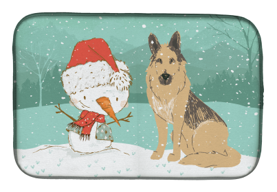 German Shepherd 1 Snowman Dish Drying Mat