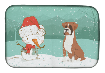 Boxer - Fawn and Snowman Dish Drying Mat