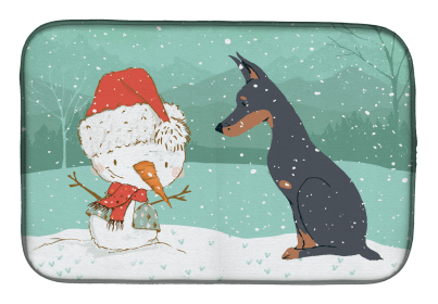 Doberman1 and Snowman Dish Drying Mat
