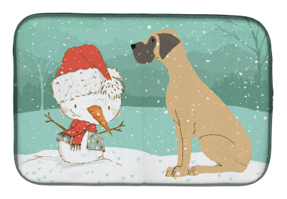 Great Dane - Natural Ears - Fawn and Snowman Dish Drying Mat