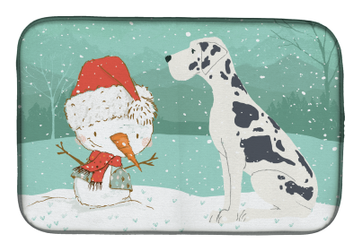 Great Dane - Harlequin and Snowman Dish Drying Mat