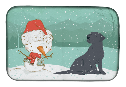 Labrador Retriever - Black and Snowman Dish Drying Mat