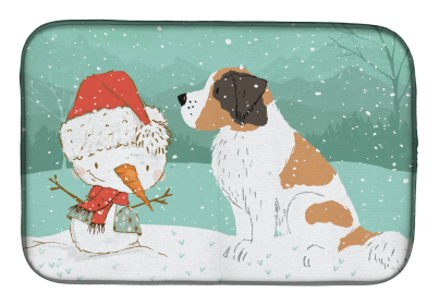 Saint Bernard and Snowman Dish Drying Mat
