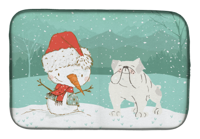 Bulldog - White 1 and Snowman Dish Drying Mat