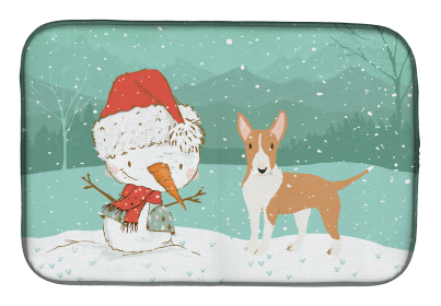 Bull Terrier - Fawn and Snowman Dish Drying Mat