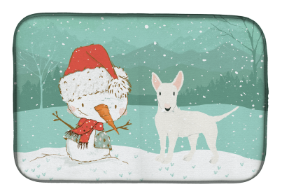 Bull Terrier - White and Snowman Dish Drying Mat