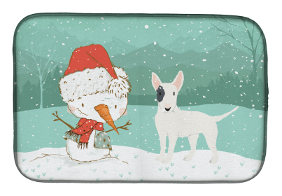 Bull Terrier - White Patched and Snowman Dish Drying Mat