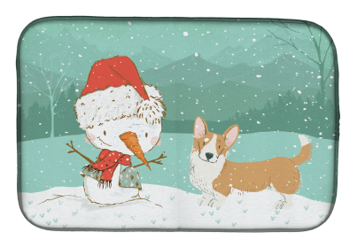 Corgi - Cardigan - Red - and Snowman Dish Drying Mat