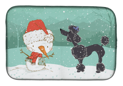 Poodle - Black and Snowman Dish Drying Mat