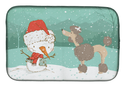 Poodle - Chocolate and Snowman Dish Drying Mat