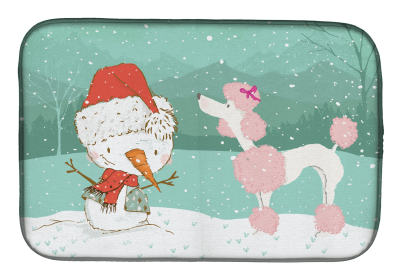 Poodle - Pink and Snowman Dish Drying Mat