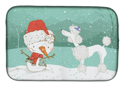 Poodle - White and Snowman Dish Drying Mat