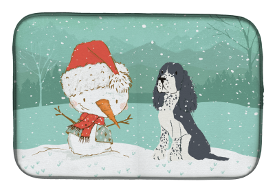 English Springer Spaniel - Black and Snowman Dish Drying Mat