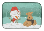 Airedale Terrier and Snowman Dish Drying Mat