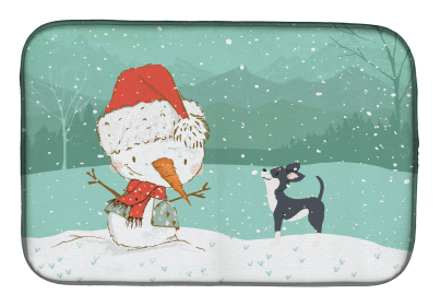 Chihuahua - Black and Snowman Dish Drying Mat