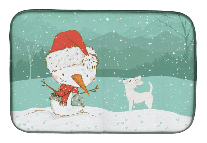 Chihuahua - White and Snowman Dish Drying Mat