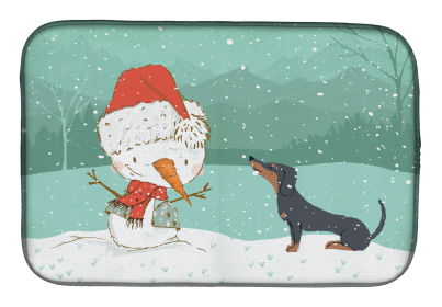 Dachshund - Black and Tan 1 and Snowman Dish Drying Mat