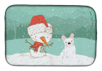 French Bulldog - White and Snowman Dish Drying Mat