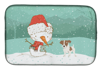 Jack Russell Terrier - Spot and Snowman Dish Drying Mat