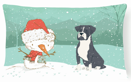 Boxer - Black - Snowman Decorative Pillow