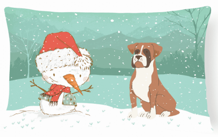 Boxer - Fawn - Snowman Decorative Pillow