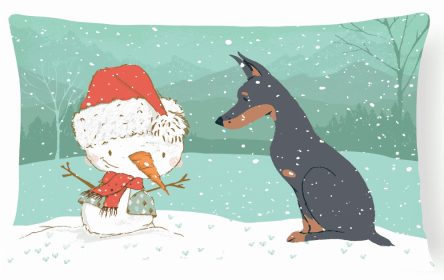 Doberman Snowman Decorative Pillow