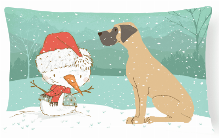 Great Dane - Natural Ears - Fawn - Snowman Decorative Pillow