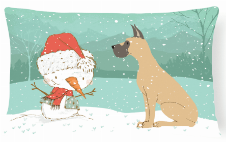 Great Dane - Cropped Ears - Fawn - Snowman Decorative Pillow