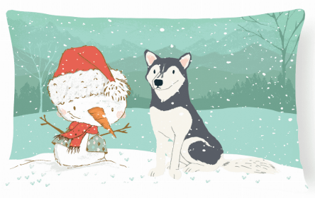 Siberian Husky Snowman Decorative Pillow