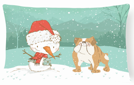 Bulldog Snowman Decorative Pillow