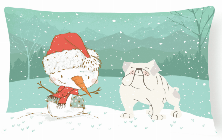 Bulldog - White - Snowman Decorative Pillow