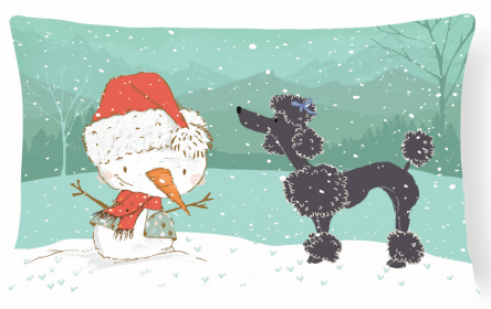 Poodle - Black - Snowman Decorative Pillow