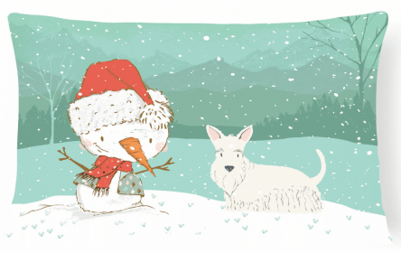 Scottish Terrier - White - Snowman Decorative Pillow