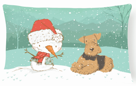 Airedale Terrier Snowman Decorative Pillow