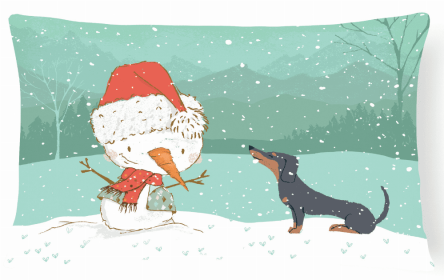 Dachshund - Black and Tan - Snowman Decorative Pillow