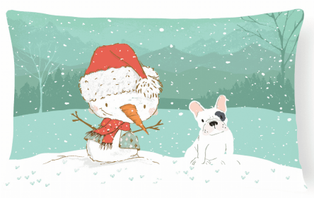 French Bulldog - Piebald - Snowman Decorative Pillow