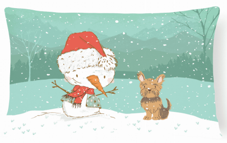 Yorkshire Terrier Snowman Decorative Pillow