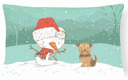 Yorkshire Terrier - Natural Ears - Snowman Decorative Pillow