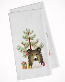Sheltie Christmas Tree White Kitchen Towel Set of 2