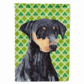 Doberman St. Patrick's Day Shamrock Portrait Garden Flag
