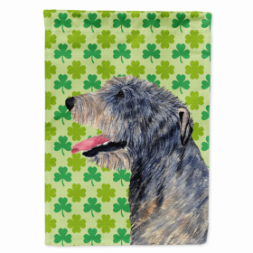 Irish Wolfhound St. Patrick's Day Shamrock Portrait Garden Flag