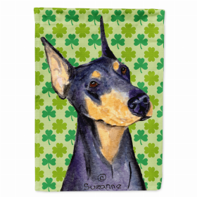 Doberman #4 St. Patrick's Day Shamrock Portrait Garden Flag