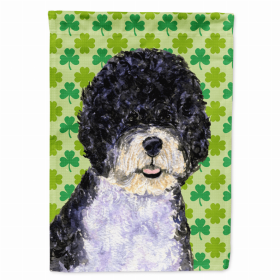 Portuguese Water Dog St. Patrick's Day Shamrock Portrait Garden Flag