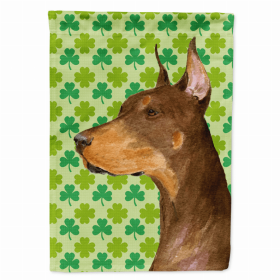 Doberman #2 St. Patrick's Day Shamrock Portrait Garden Flag