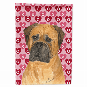 Bullmastiff Hearts Love and Valentine's Day Portrait Garden Flag