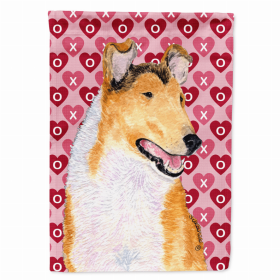 Collie #3 Hearts Love and Valentine's Day Portrait Garden Flag