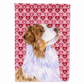 Australian Shepherd Hearts Love and Valentine's Day Portrait Garden Flag