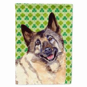 Norwegian Elkhound St. Patrick's Day Shamrock Portrait Garden Flag